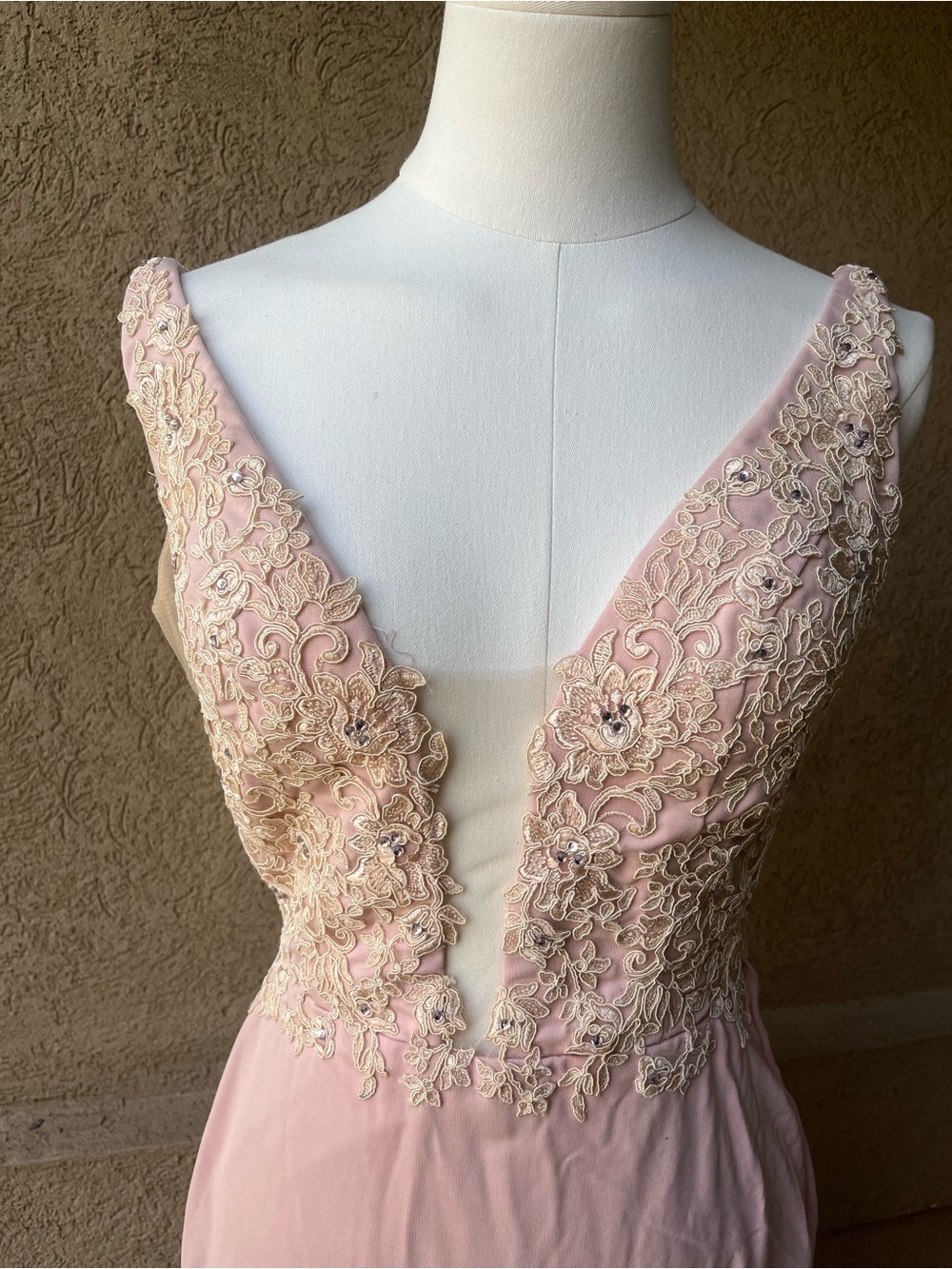Blush Pink Lace-Trim Maxi Evening Dress - Picture 3 of 12